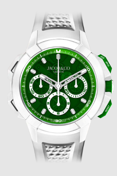 Review Jacob & Co epic x chrono 44mm tri-compax WHITE CERAMIC, GREEN DIAL EC440.95.AA.AA.B Replica watch